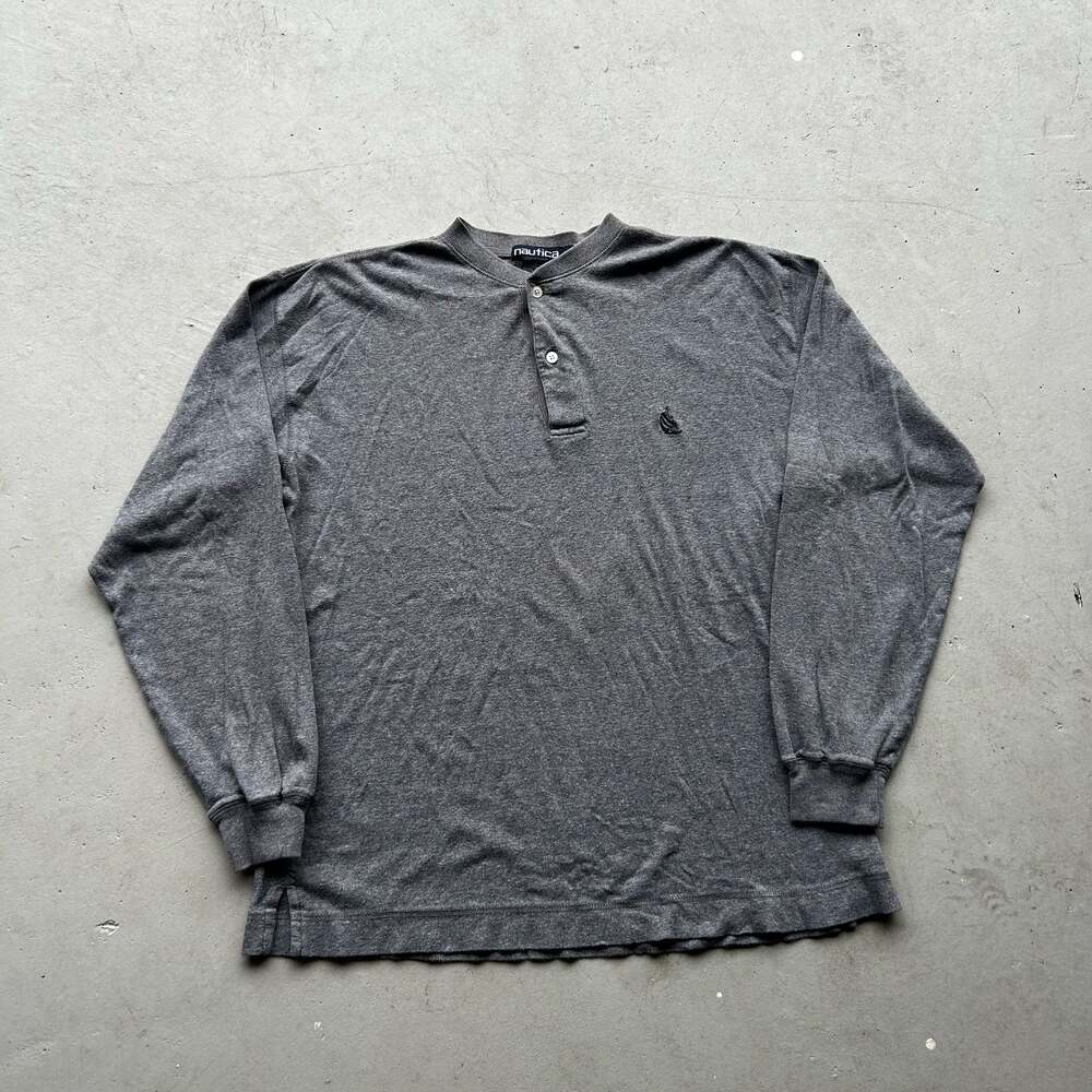 Vintage Nautica Long Sleeve Henley Shirt Gray Size M